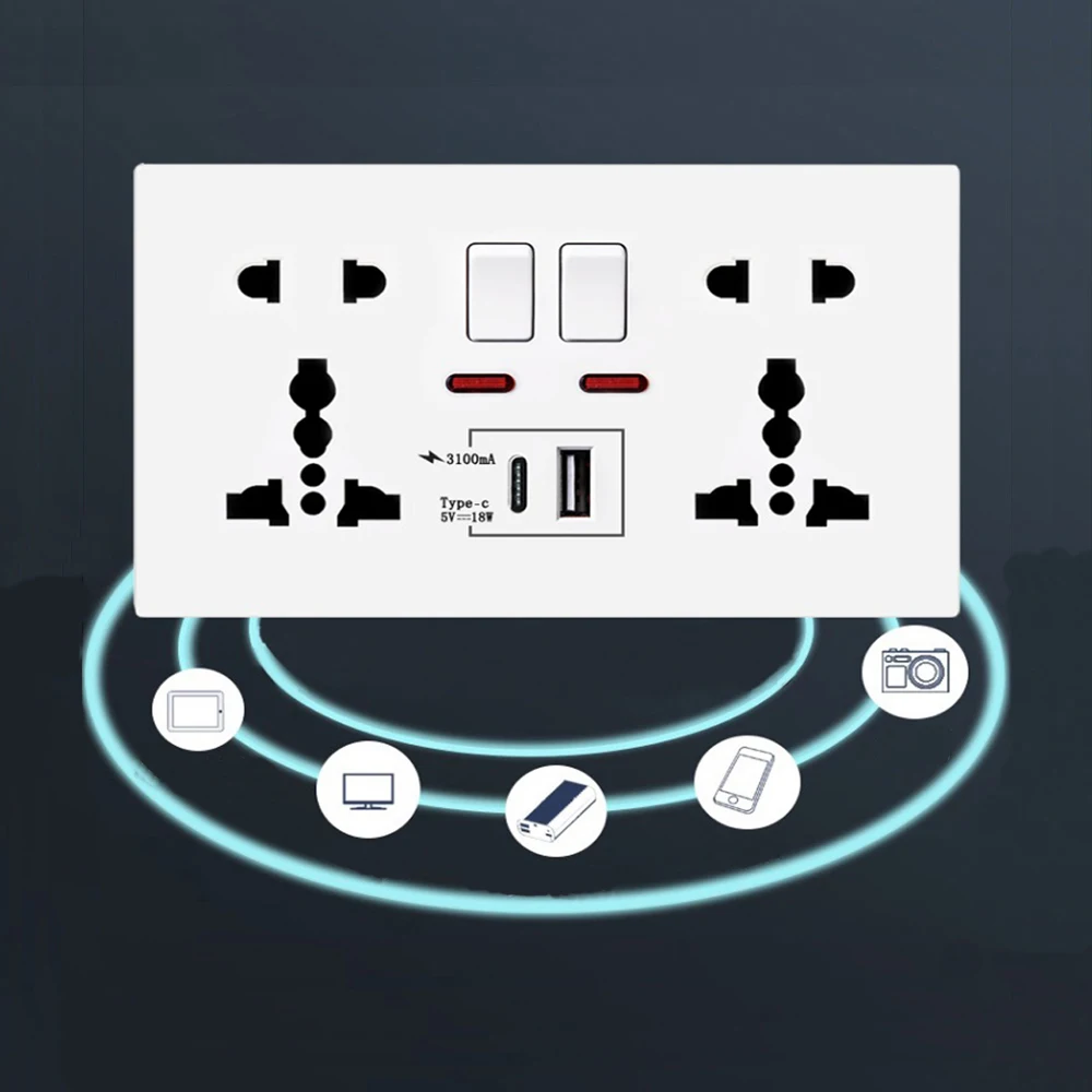Умная настенная розетка с быстрой зарядкой универсальный переключатель двумя