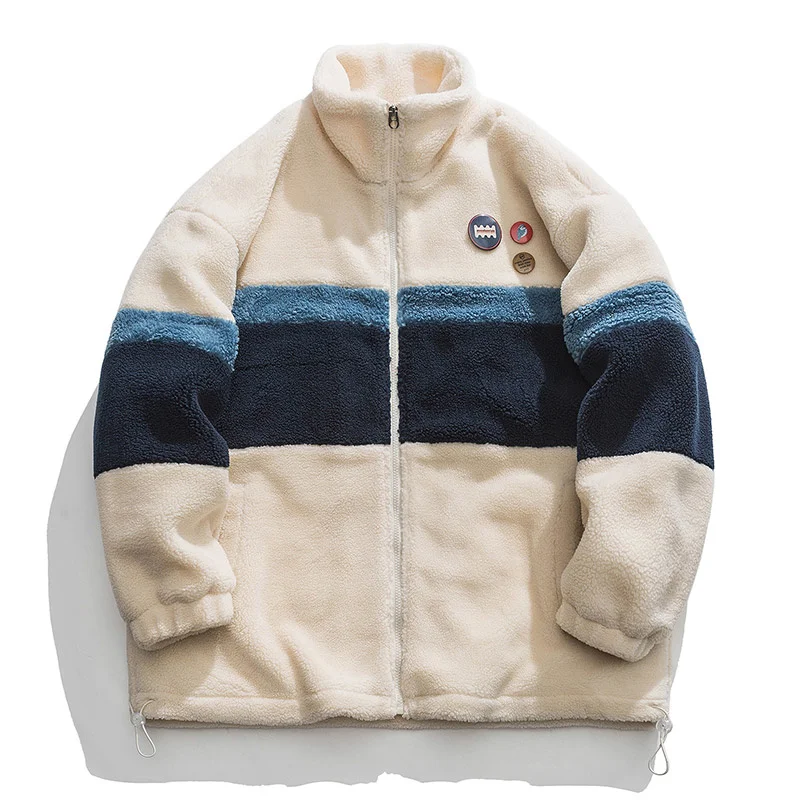 

Зимняя теплая утепленная куртка, уличная дорожная флисовая контрастная куртка, модная повседневная мужская зимняя одежда, Корейская флисо...