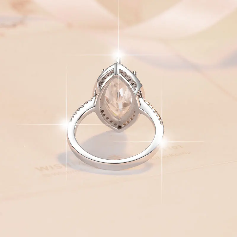 Фото Кольцо Marquise Exaggerated с муассанитом 5 карат, женское платина PT950 — блестящий бриллиантами, уникальная маркиза, изысканное платиновое ремесло №4