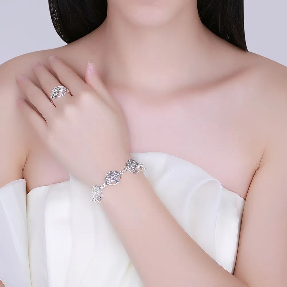 Серебряный дизайнерский браслет с красочным рисунком дерева