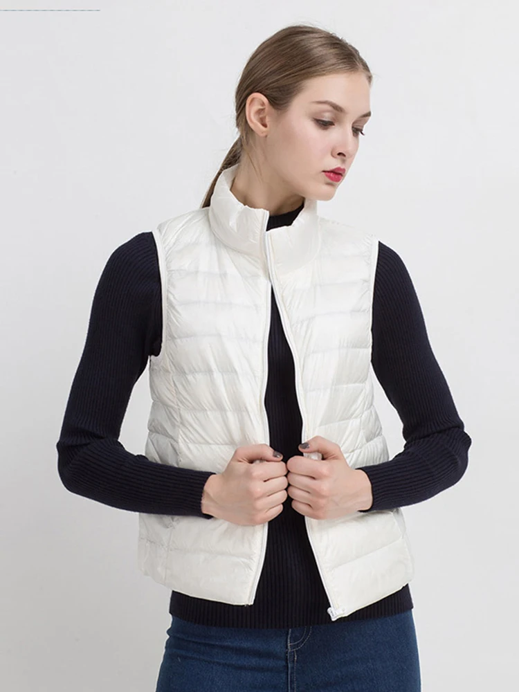 

Fitaylor Women Ultra Light 90% White Duck Down Vests Coat Autumn Windproof Warm Waistcoat Female Slim Sleeveless Short Jacket