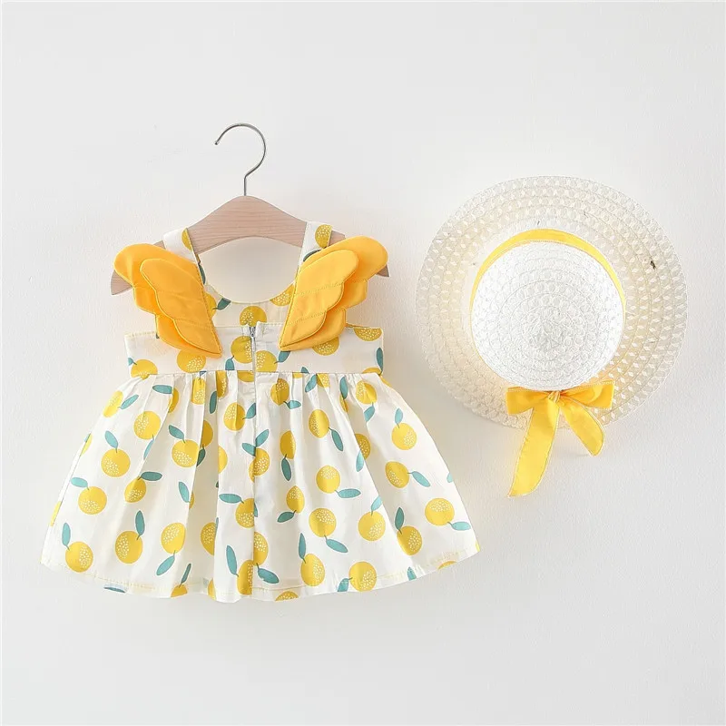 

2Piece Summer Outfit Toddler Baby Girl Clothes Set Infant Baby Girl Princess Beach Dress+Sunhat Newborn Baby Girl Birthday Dress