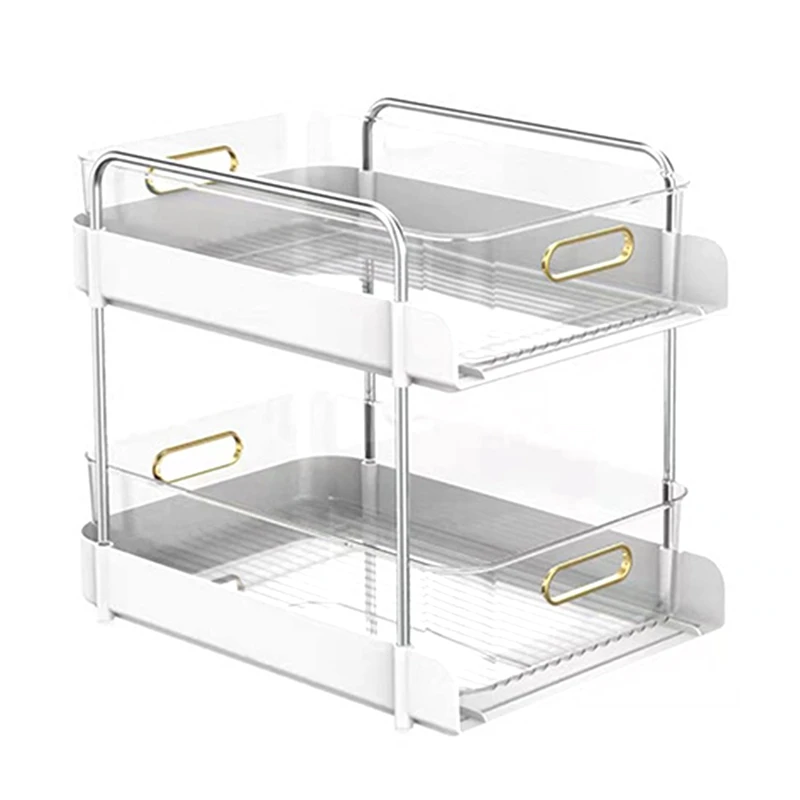 

HOT-Removable Transparent Double-Layer Rack Cosmetic Seasoning Bottle Storage Rack Drawer Pull-Out Rack