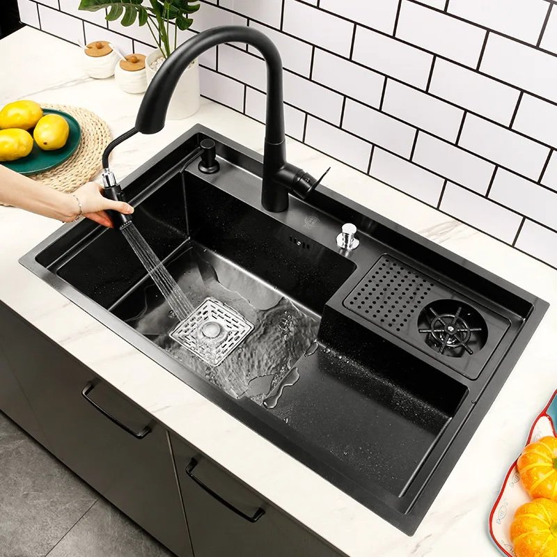

Black Stainless Steel Sink Stepped Kitchen Sink Kitchen Cup Washer Multifunctional Table Board Sink Bowl Bathroom Sink