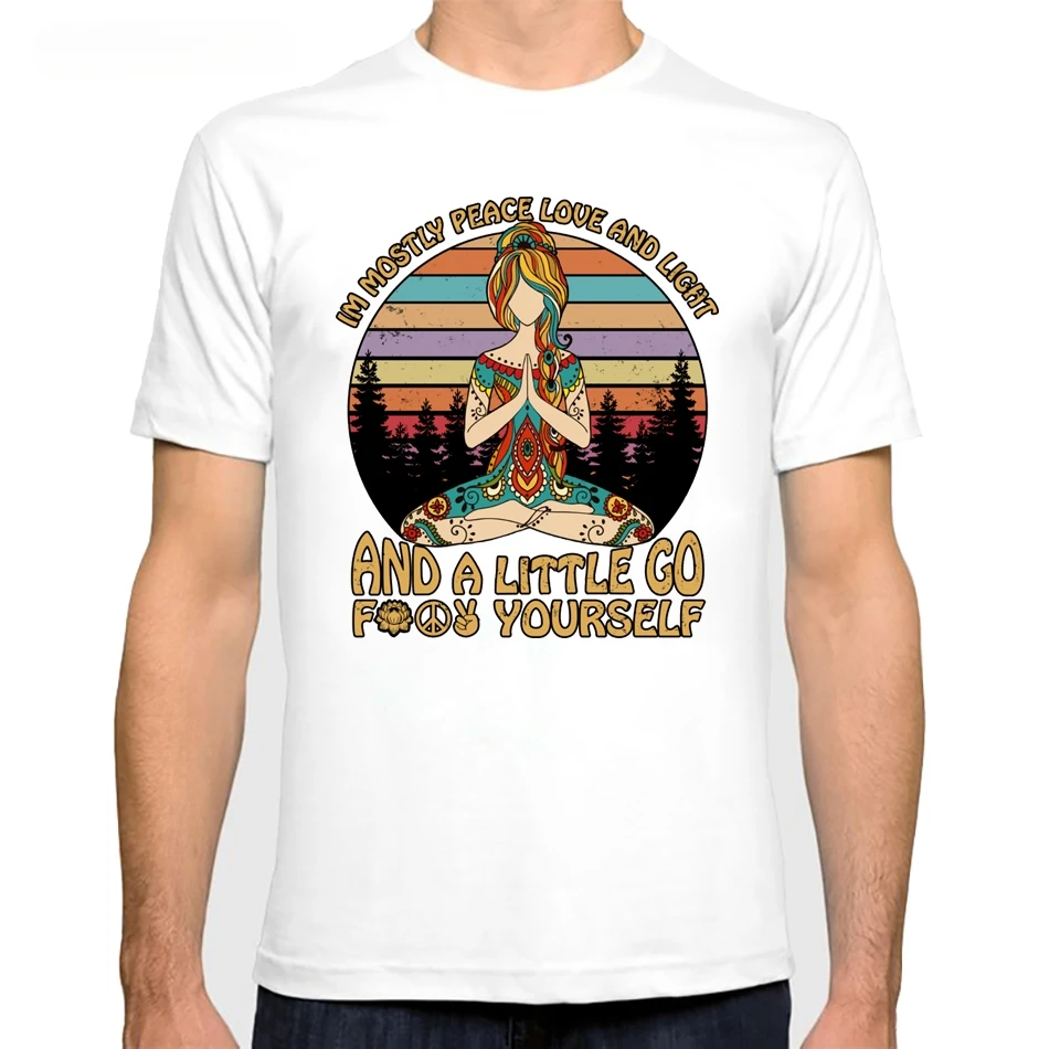 Футболка I'm Mostly Peace Love and Light Retro Namaste Yoga унисекс Fashion Zen Master TeeCool Повседневная