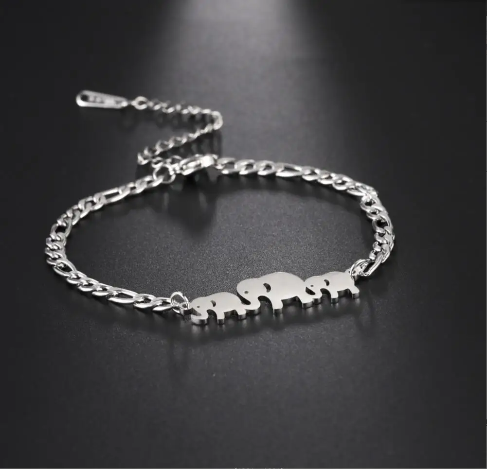 

1PC Jewelry Stainless Steel Cute Mom Baby Elephant Bracelets Bangles Multilayer Chain Butterfly Bracelet For Women Gift F1255