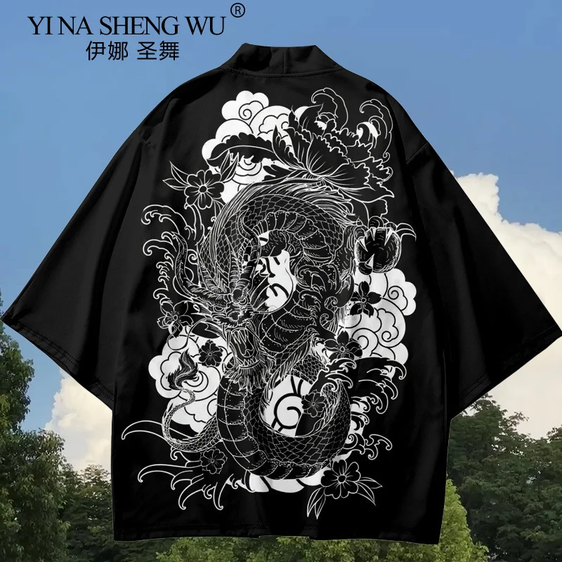 Летний кардиган со змеиным принтом демона мужской китайский дракон японское
