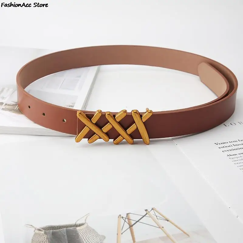 

Retro PU Leather Belt For Women Metal Buckle Waist Strap Female Jeans Dress Trouser Decorative Waistband