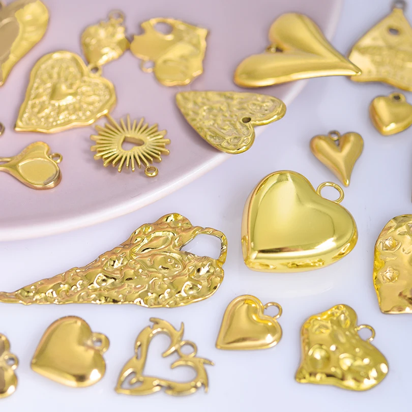 5 шт./партия подвески в форме сердца из нержавеющей стали