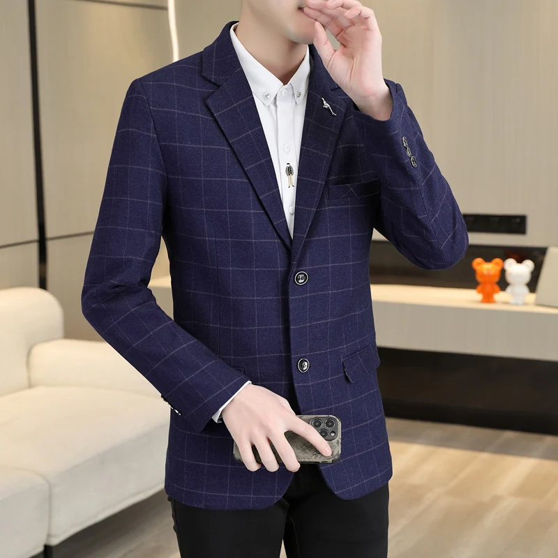

2023 High-quality fashion and handsome young and middle-aged men's plaid suit coat top men's single west everything top