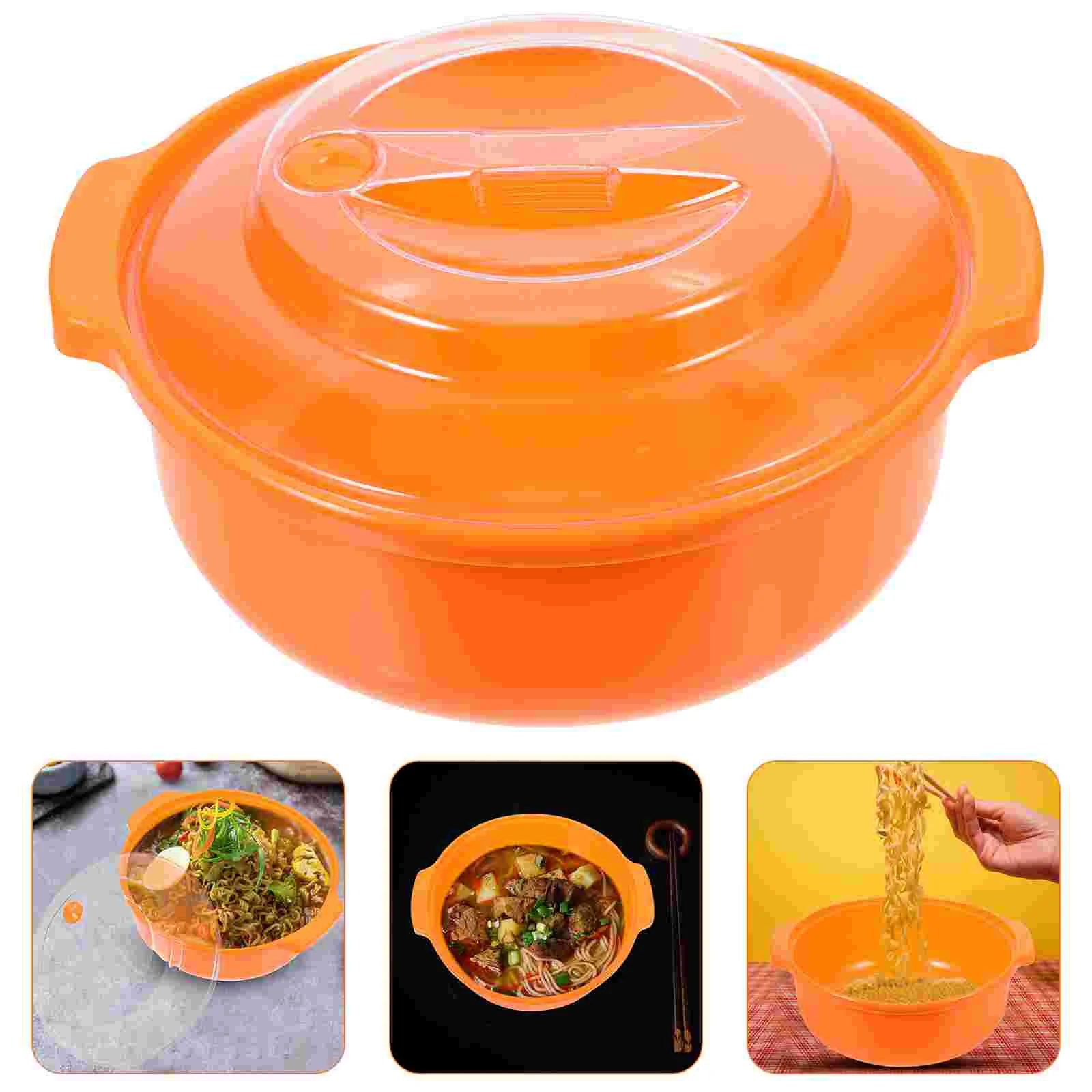 

Instant Noodle Bowl Lid Food Storage Plastic Container Rice Pasta Microwave Cooker Dinner Serving Daily Use