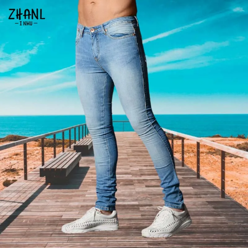 Men's Jeans Casual Sports Jeans Men's Tight Elastic Pencil Pants Denim Cotton Men's Pants Four Seasons Blue Denim New Young Men