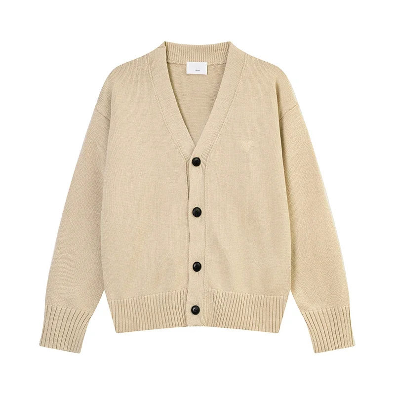 Женский винтажный свитер с вышивкой в форме сердца Свободный кардиган V-образным