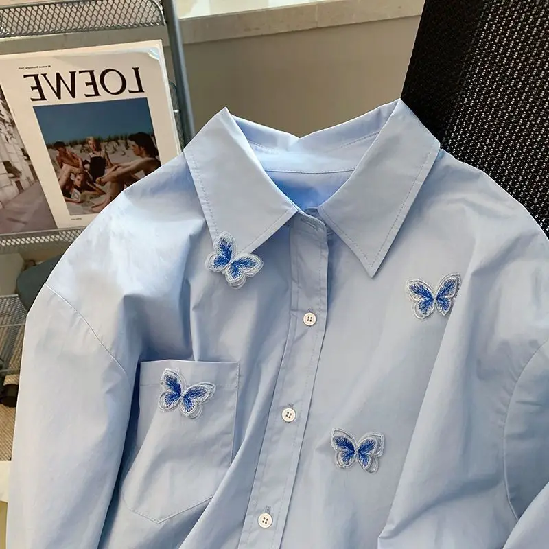 Женская рубашка с трехмерной бабочкой Свободный Топ в Корейском стиле длинными