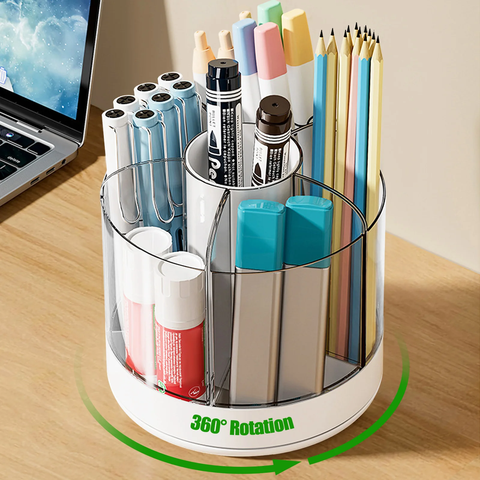 

Rotating Pencil Organizer with 6 Compartments 360° Turntable Detachable Cosmetics Storage Box Round Revolving Makeup Brush