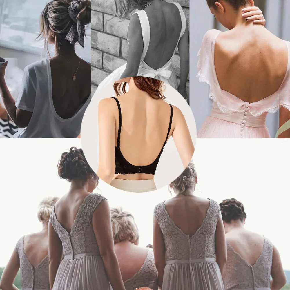 Backless Bra Invisible Bralette Lace Wedding Bras Low Back Underwear Push Up Brassiere Women Seamless Lingerie Sexy Corset BH