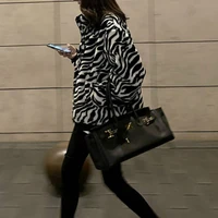 chic korean fashion style overcoat casual zebra pattern plush jacket winter new thick warm short jacket women all match jackets