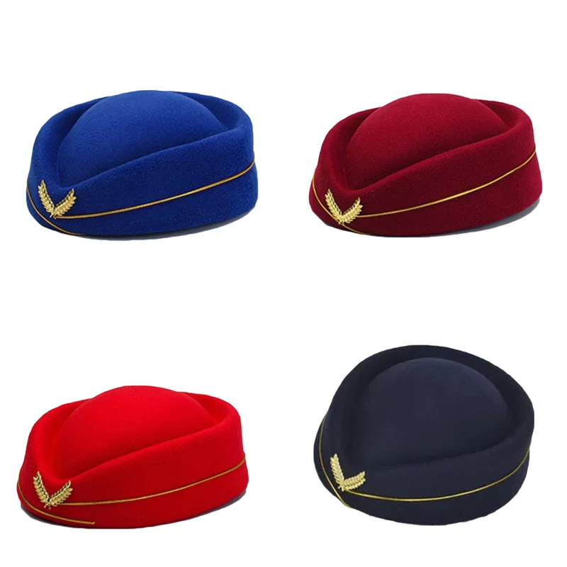 

Air Hostesses Hat Women's Fashion Wool Uniform Caps Girl's Fashion Band Hat For Uniform Caps Ladies New 2023