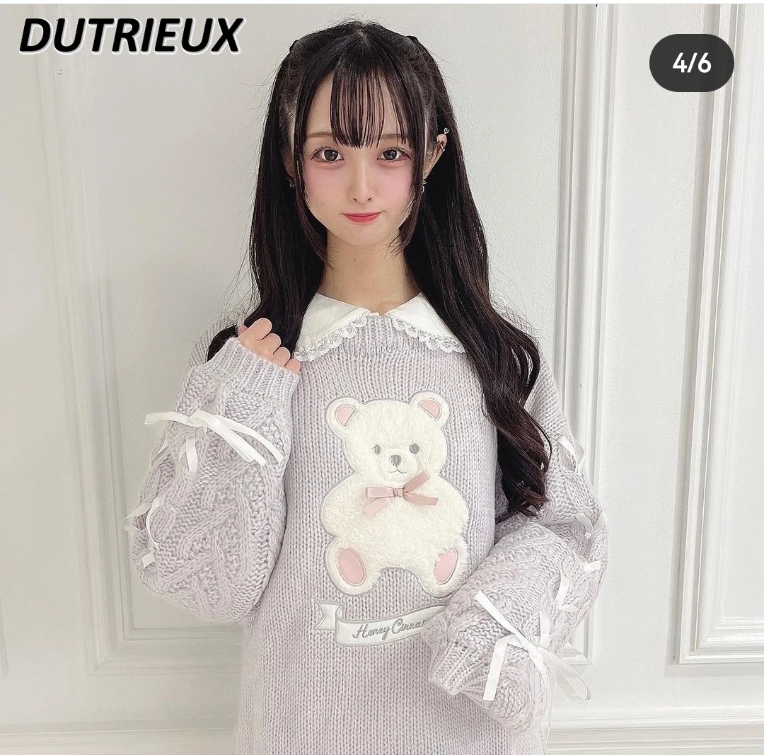 

Japanese Style Knitted Sweater Women Sweet Cute Girl Soft Long Sleeve Lady Pullover Sweater Rabbit Long Sweater Top for Women
