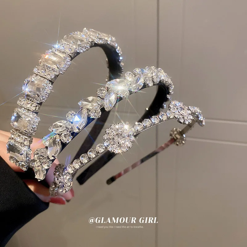 

Korean Ins Diamond Inlaid Geometric Square Leaf Hair Hoop Trend Out Compression Headband Temperament Headwear Light Luxury