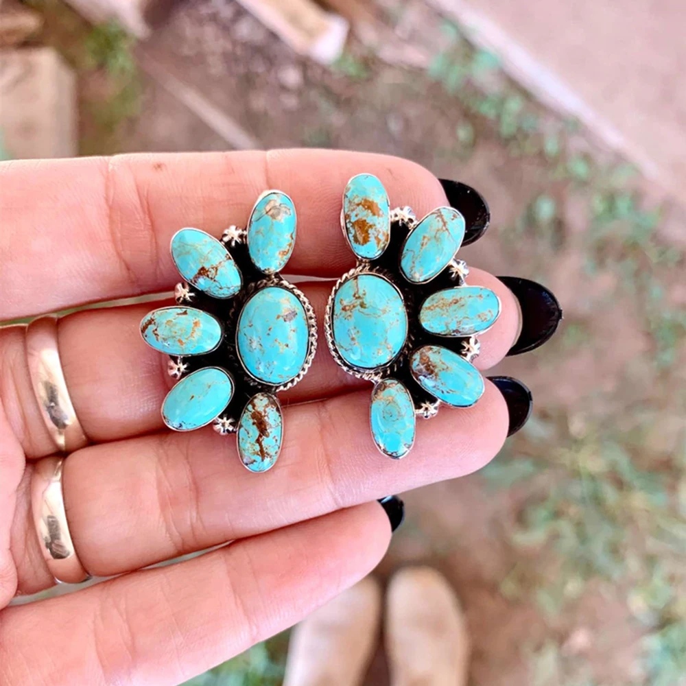 

Bohemian Vintage Geometric Flowers Earrings Women Exaggerated Design Stud Earrings Personality Female Party Jewelry