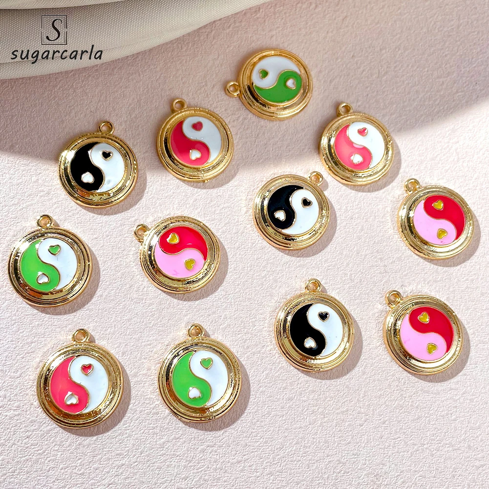 

10Pcs 19*17mm Colorful Oil Dripping Gossip Round Charms For Jewelry Making Earring Necklace Enamel Yinyang Diy Accessory In Bulk