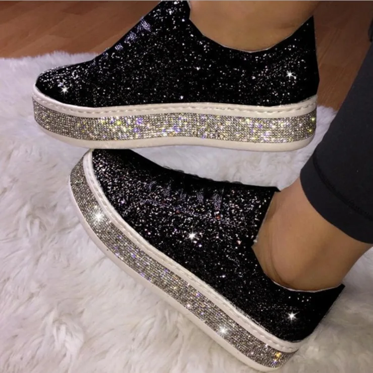 2023 Fashion Rhinestone Platform sneakers Bling Designer Women Shoes Size 35-43 Flat Lace-up Sneakers Women Zapatos De Mujer