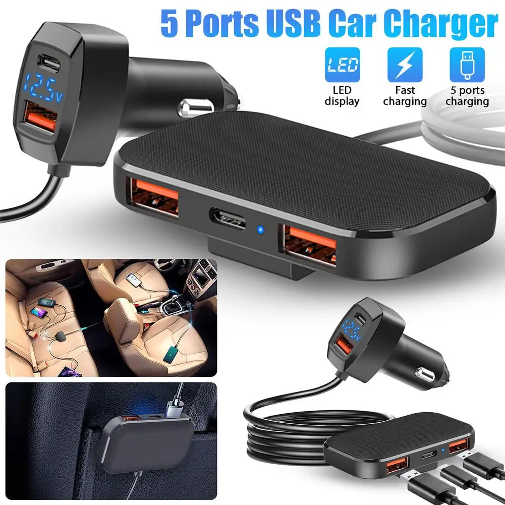

31w Usb Type C Car Charging plug 5-port Multi-functional Fast Charging Adapter Compatible For Android Cell Phone