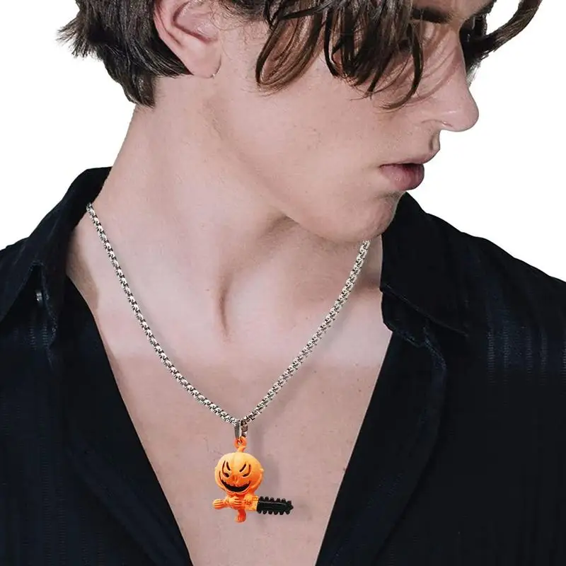 

Halloween Jewelry Necklaces Sliver Pumpkin Gothic Skull Jack O Lantern Pendant Necklace For Men Women Fashion Gift