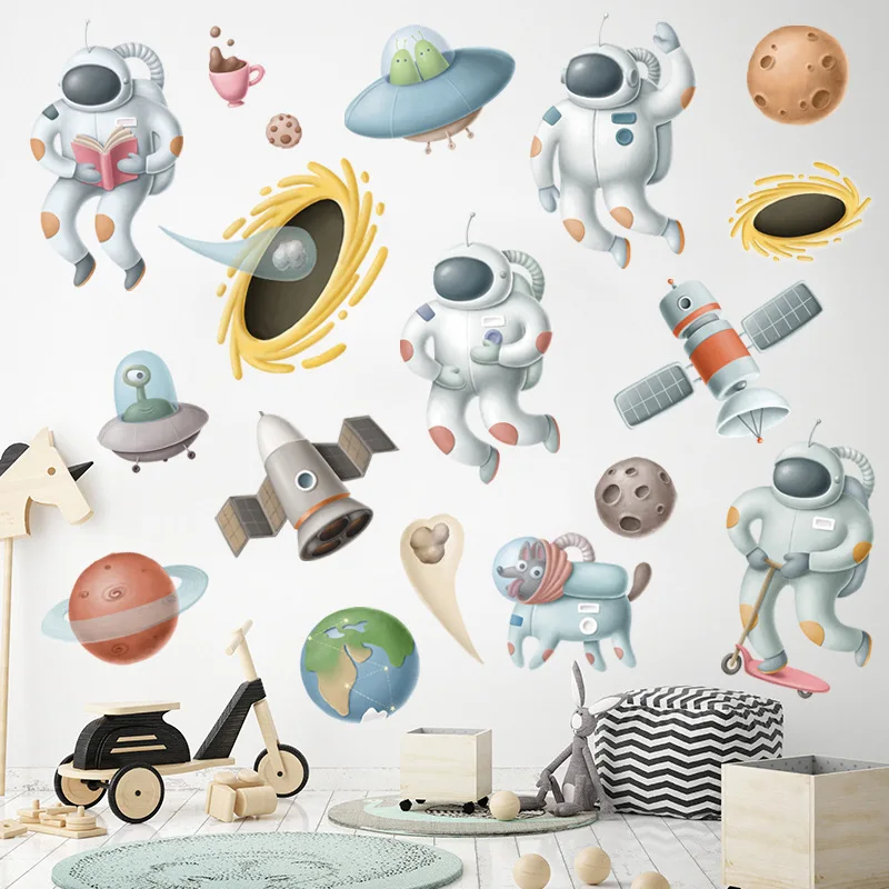 

Space Planet Pilot Wall Stickers for Kids Rooms Baby Bedroom Home Decoration Poster Murals DIY Self-adhesive Wallpapers