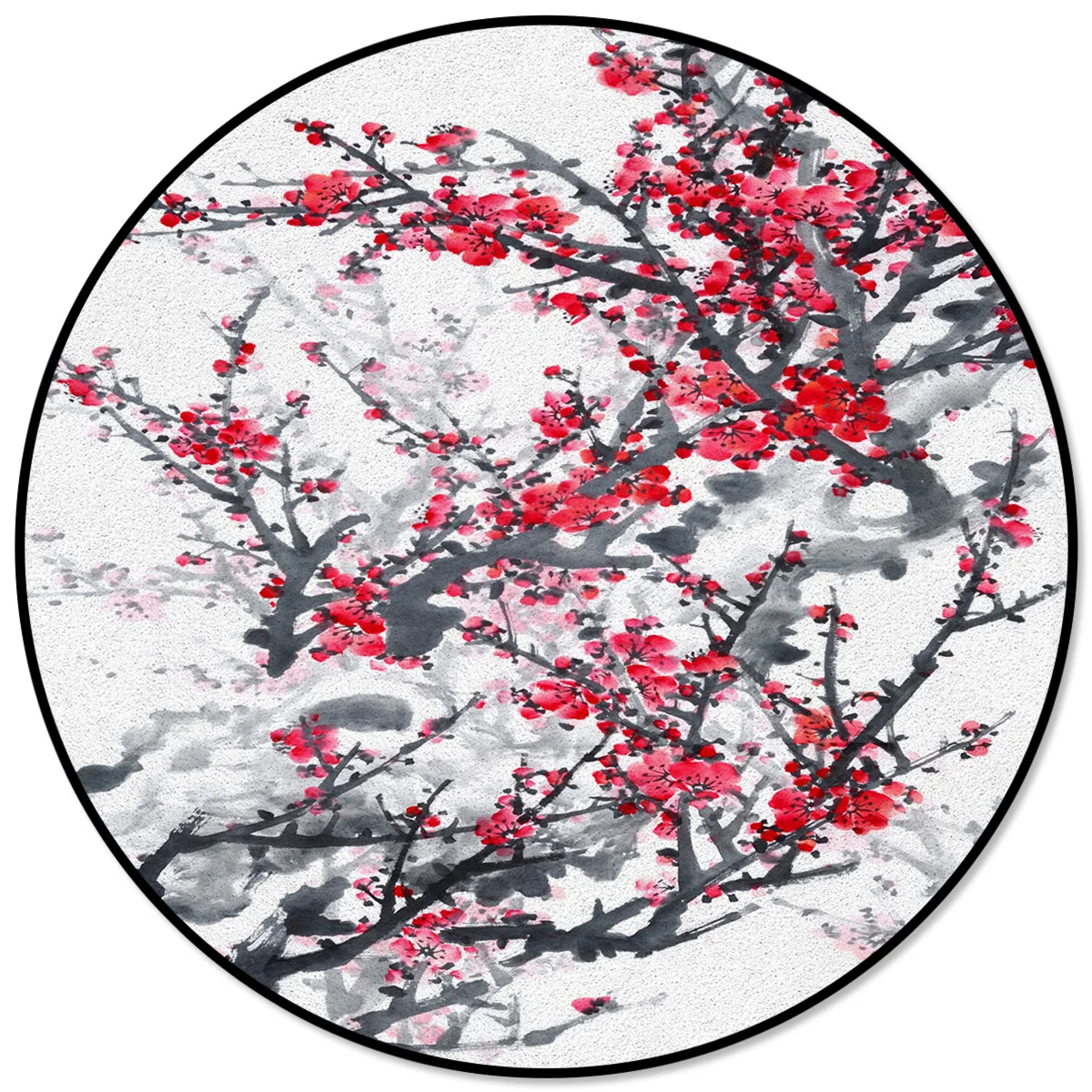 

Ink Plum Blossom Fine Art Winter Red Plum Blossom Rugs And Carpets For Home Living Room Round Rug For Children Rooms Non-slip