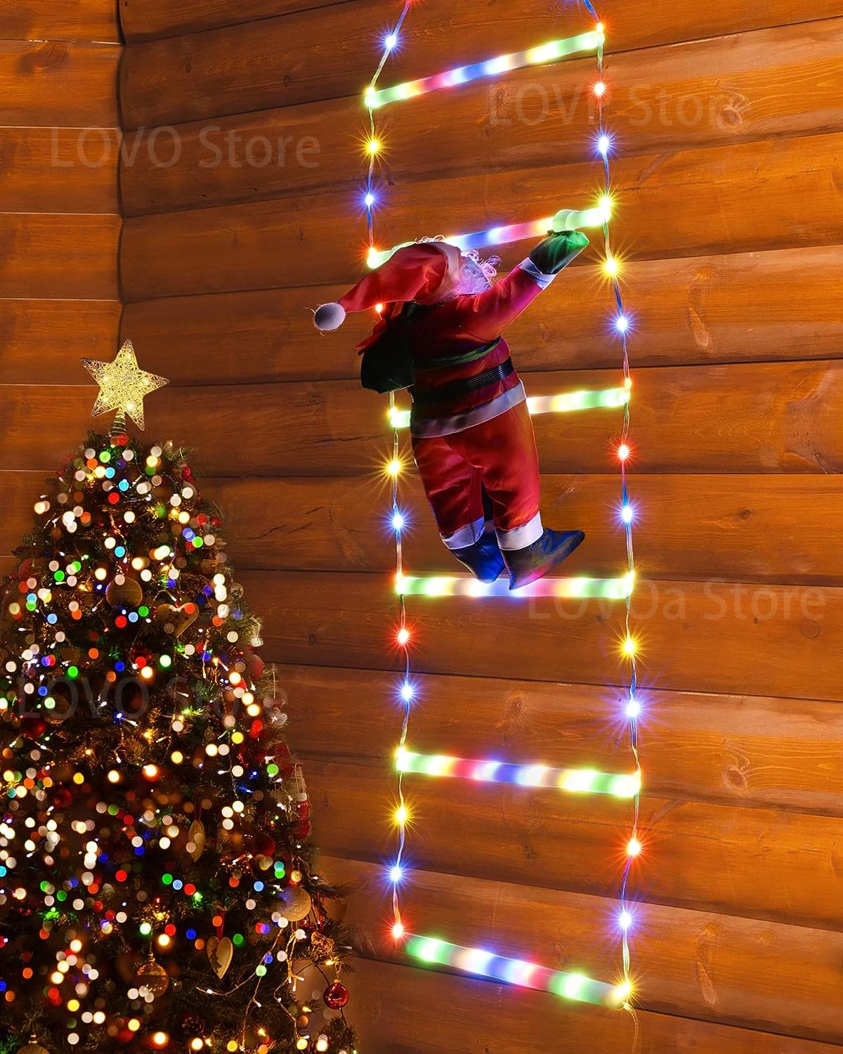 Дед Мороз лестница искусственная светодиодная уличная садовая