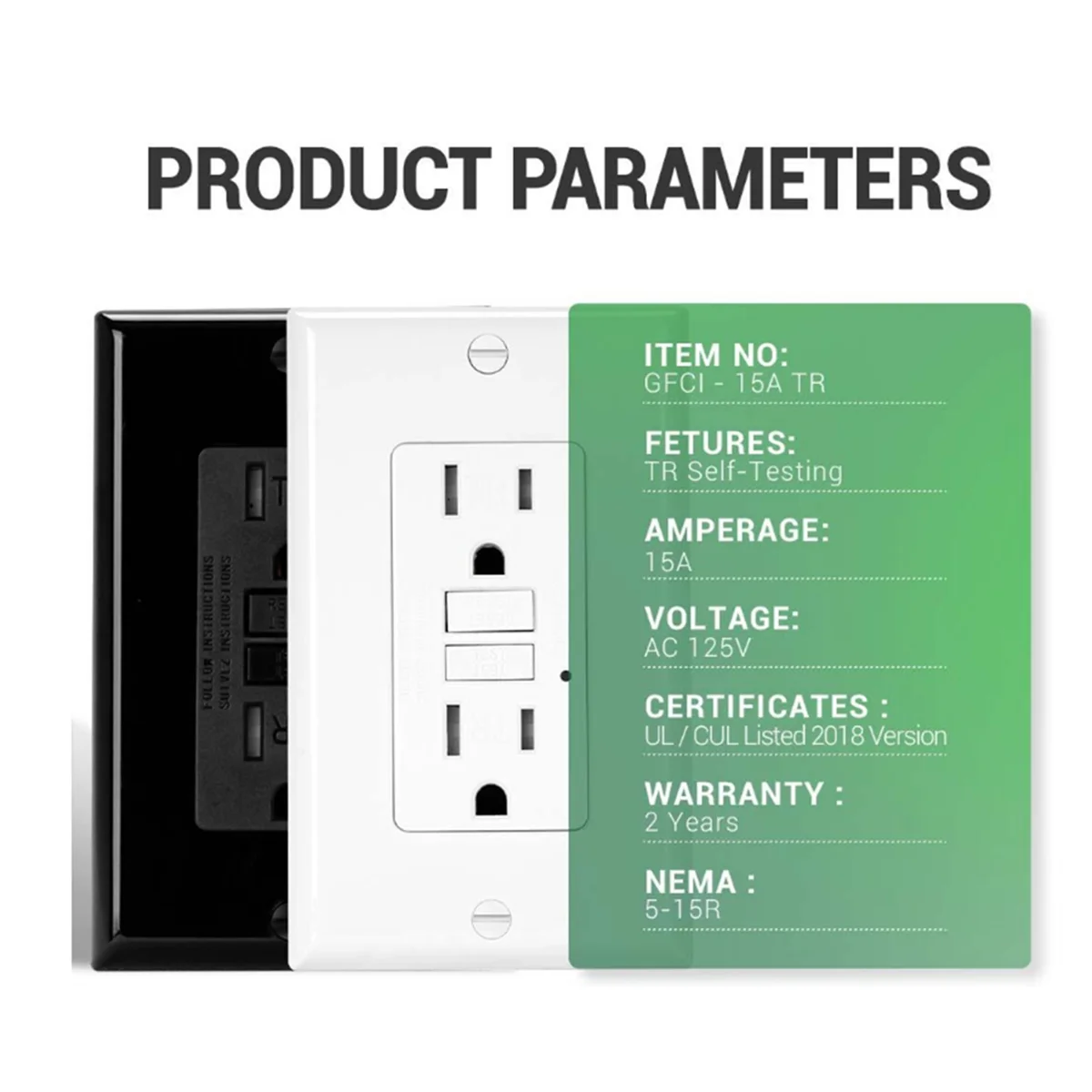 Розетка GFCI 15 А электрическая розетка GFI с самозаписыванием устойчивая к