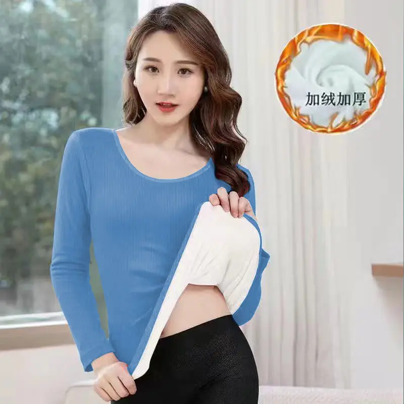 Womens Thermal Underwear Fleece Lined Base Layer Top Thermal Undershirt Bottoming Shirt Sleepwear Winter Inner Wear for Women