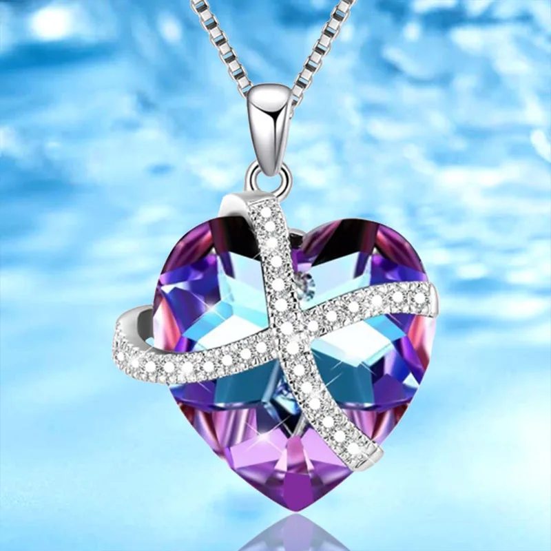 

I Love You Delicate Heart Pendant Necklace With Amethyst Crystal Fashion Necklaces Jewelry For Women Anniversary Holiday Gift