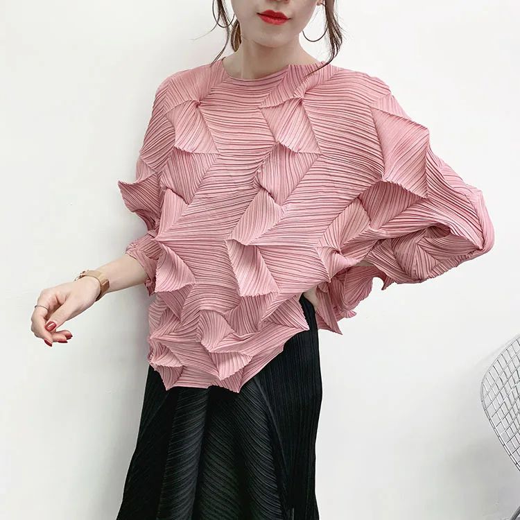 

Pleated pleated top new irregular pleated T-shirt loose oversized women