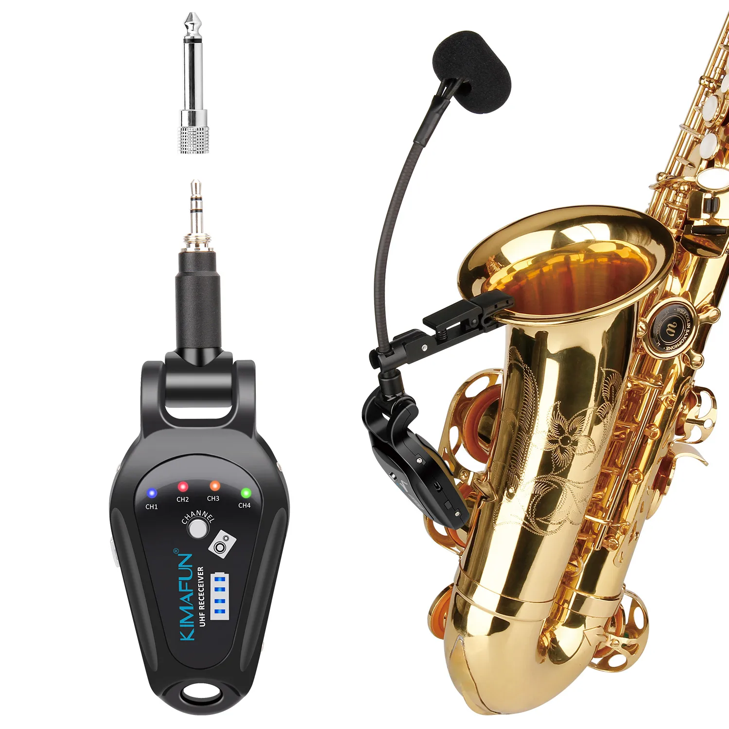 

KIMAFUN KM-U308A Saxophone UHF Wireless Microphone Optional four UHF Channel Microphone for stage performance musical show