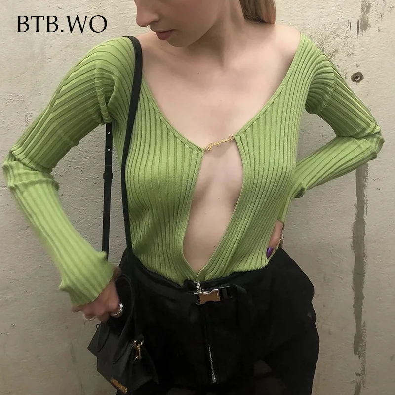 

BTB.WO Traf женский модный Укороченный кардиган в рубчик с перевязкой спереди, винтажный свитер с V-образным вырезом, Повседневный пуловер, топы