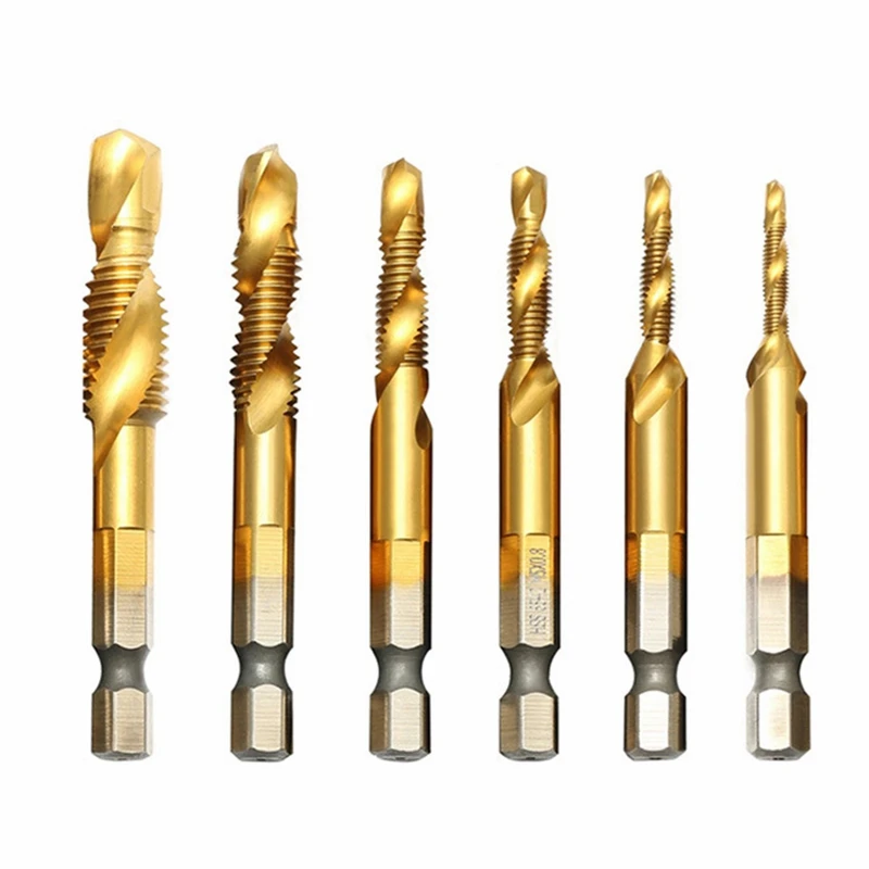 

Tap Drill Bit Hex Shank Titanium Plated HSS Screw Thread Bit Screw Machine Compound Tap M3 M4 M5 M6 M8M10 Woodworking Tools Kit