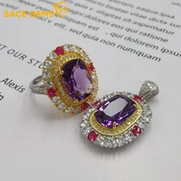 sace gems luxury 100%925 sterling silver 1014mm natural amethyst crystal rings pendant wedding engagement fine jewelry set gift