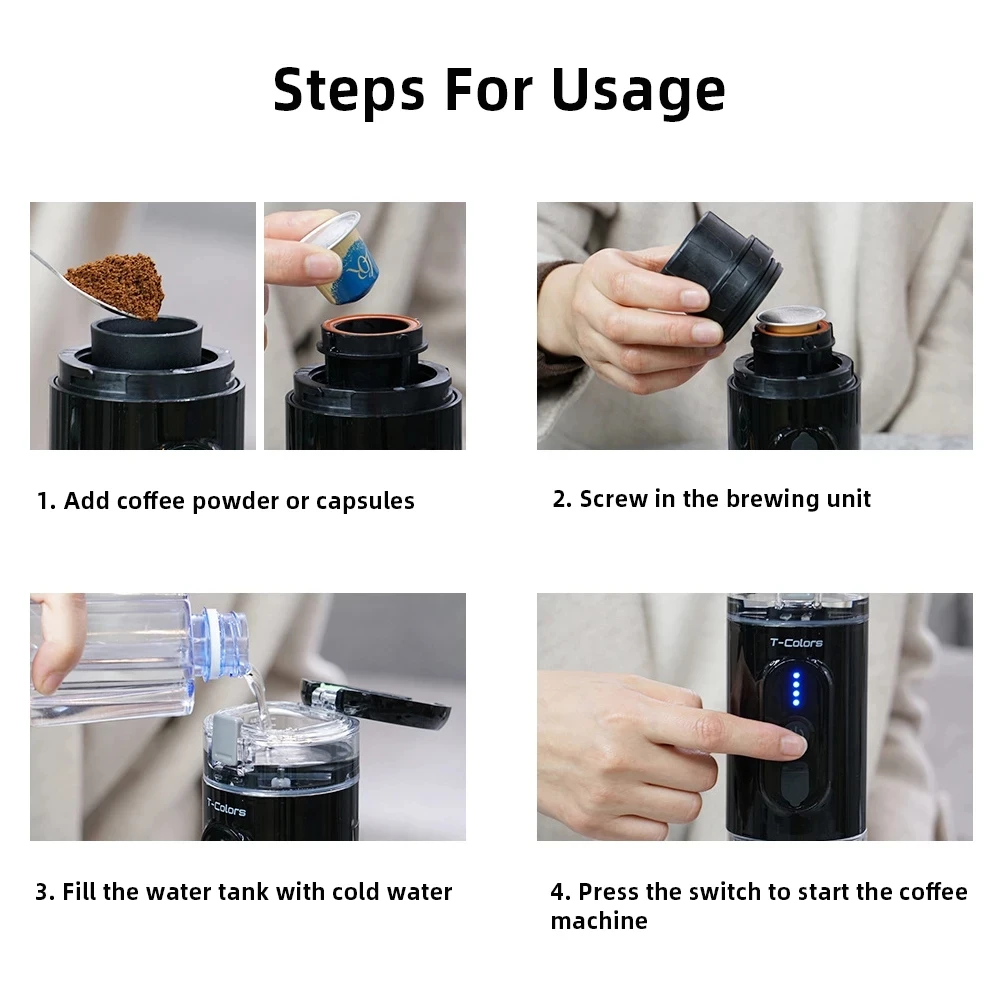 Portable Electric Coffee Machine Ntelligent Wireless Heating Powder Espresso Capsule Charging for CAR Outdoor Travel |