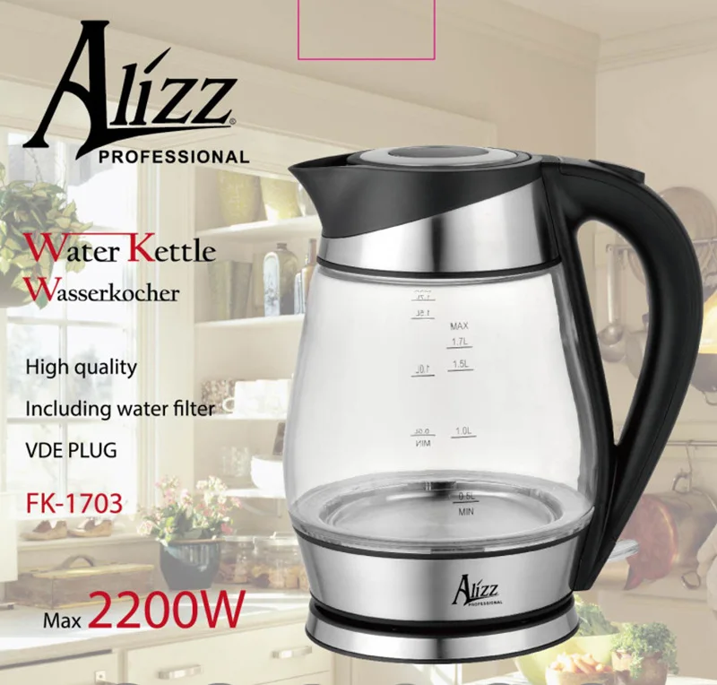 

2200W Electric Kettle SpeedBoil Tech, 1.7 Liter Cordless with LED Light,Borosilicate Glass,Auto Shut-Off and Boil-Dry Protection
