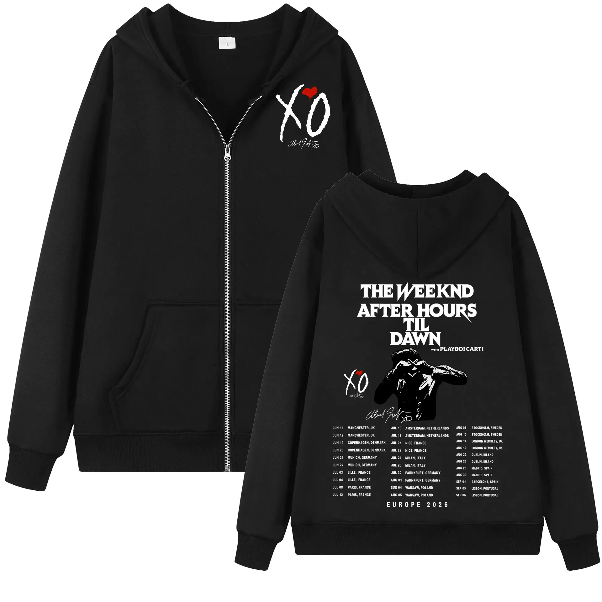 Фото Худи на молнии от рэпера The Weeknd, коллекция After Hours Til Dawn Tour 2026, пуловеры на молнии для мужчин и женщин, модные винтажные толстовки в стиле хип-хоп №1