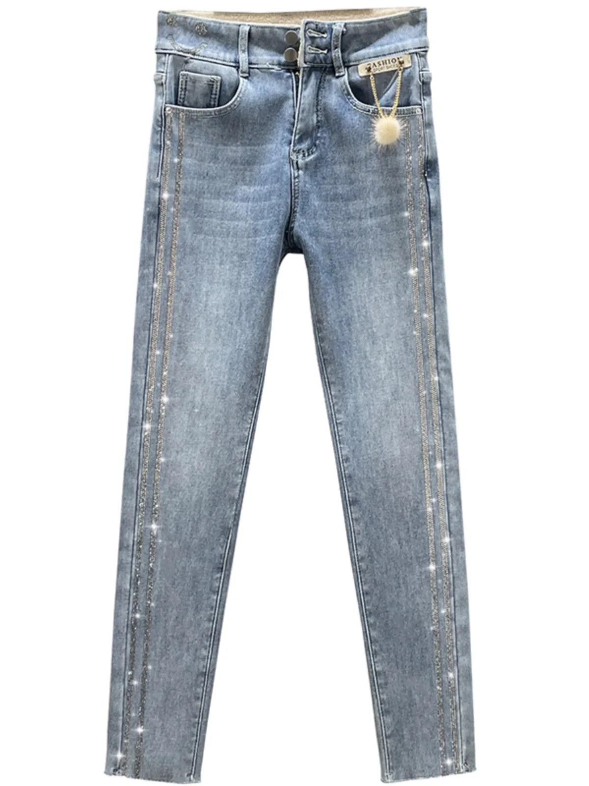 Утепленные флисовые эластичные джинсы-карандаш для женщин новинка 2024 осень-зима