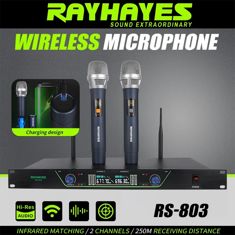 Фото Профессиональный портативный беспроводной перезаряжаемый микрофон RAYHAYES RS-803, подходящий для сцен, свадеб, церквей и вечеринок. №1