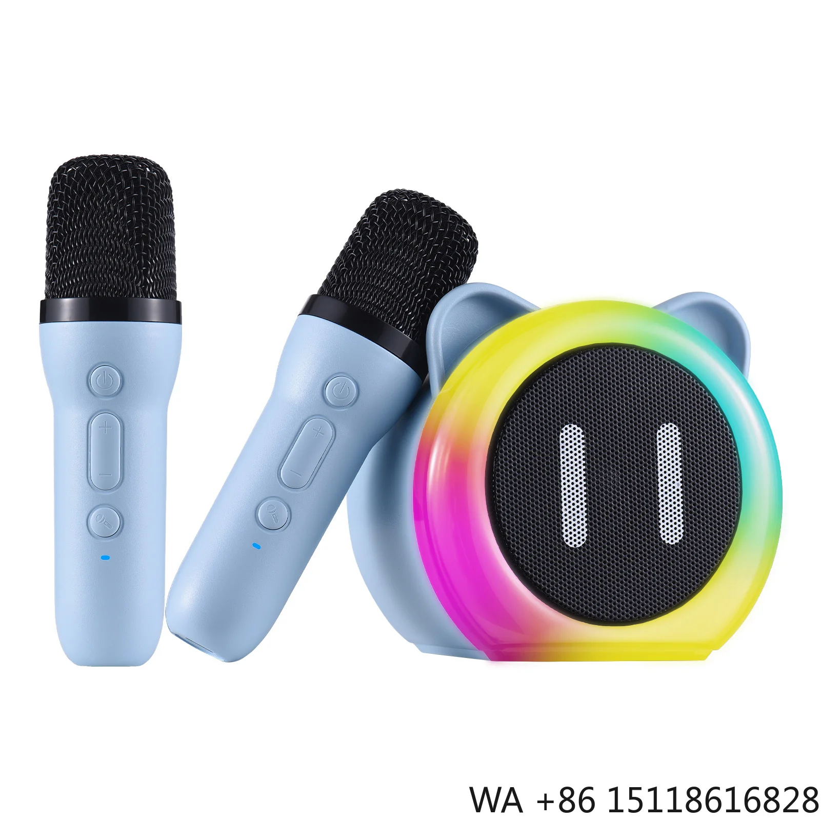 Фото Караоке-система с 2 беспроводными микрофонами, Bluetooth-микрофоном и динамиком, комплект KTV с RGB-подсветкой, ручной микрофон №1