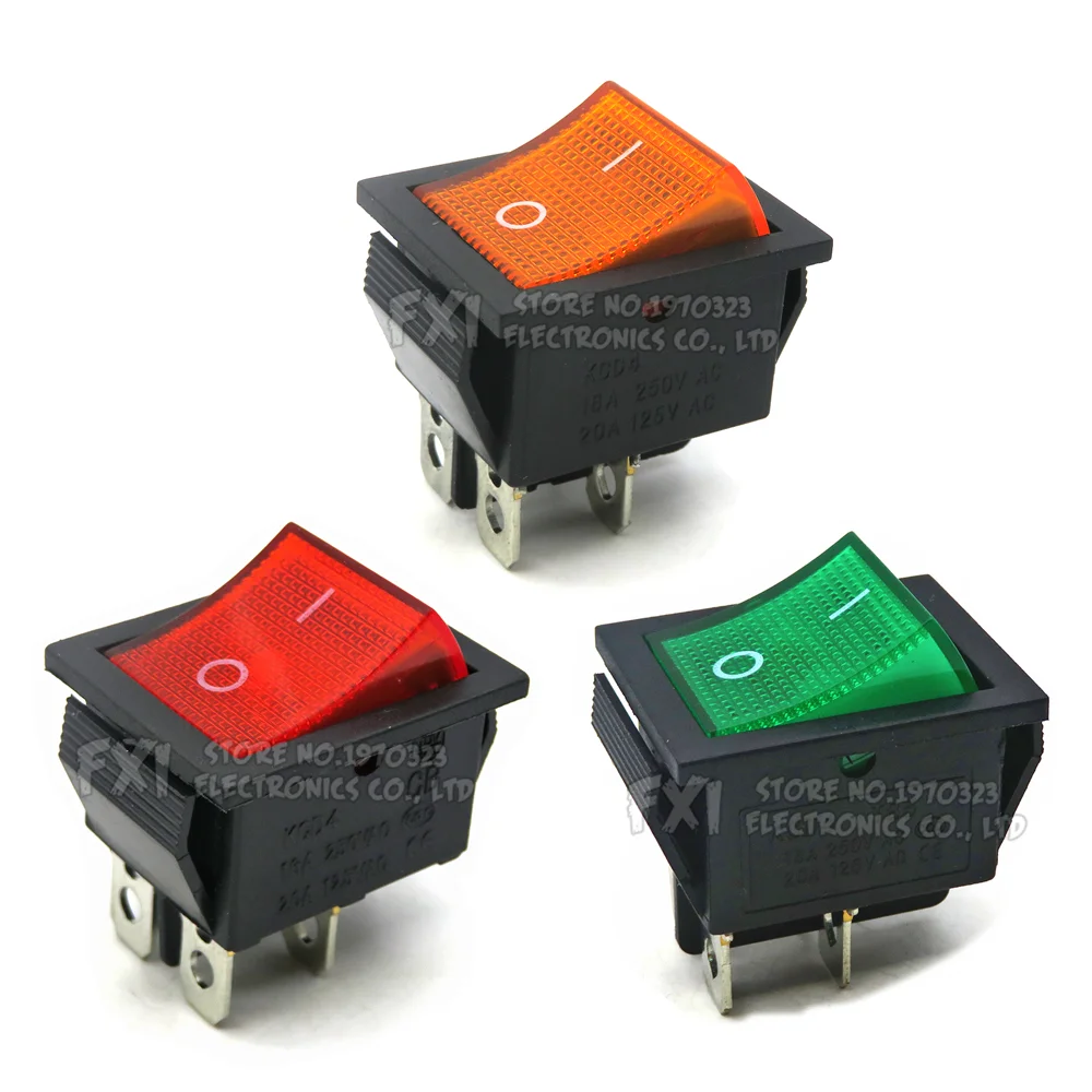 1 шт./партия, переключатель питания KCD4 4pin с подсветкой 25x31 мм 20a 125 В переменного тока 16a 250 В переменного тока, переключатель 25x31 25*31 ibuw
