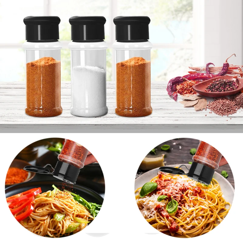 

Mini Seasoning Bottles Spice Pepper Shaker Jar Paprika Black Seasoning Salt Plastic Clear Spice Bottle Kitchen Spice Bottle 60ml