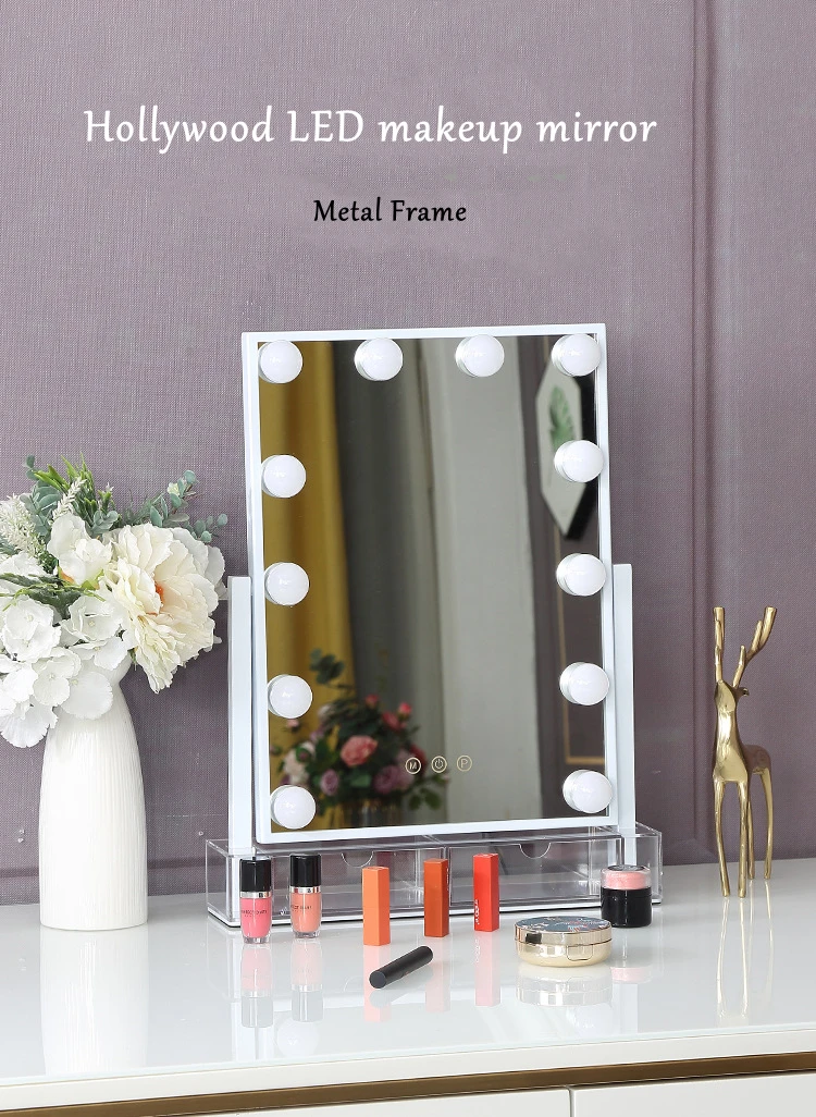 Металлическая рамка голливудские умные сенсорные настольные зеркала HD с 12