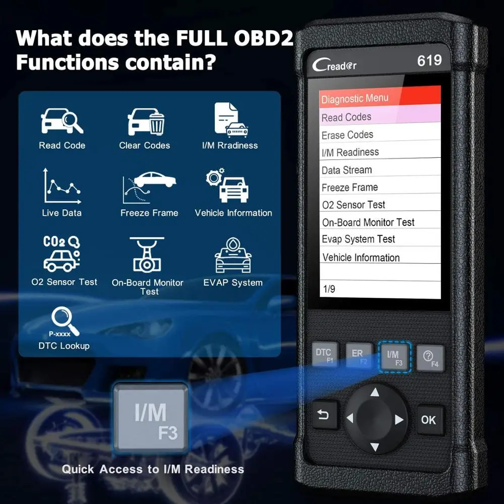 LAUNCH CR619 Автомобильный диагностический инструмент OBD2 для чтения и очистки ошибок двигателя, ABS и подушек безопасности SRS ODB OBD 2 автомобильный сканер X431.